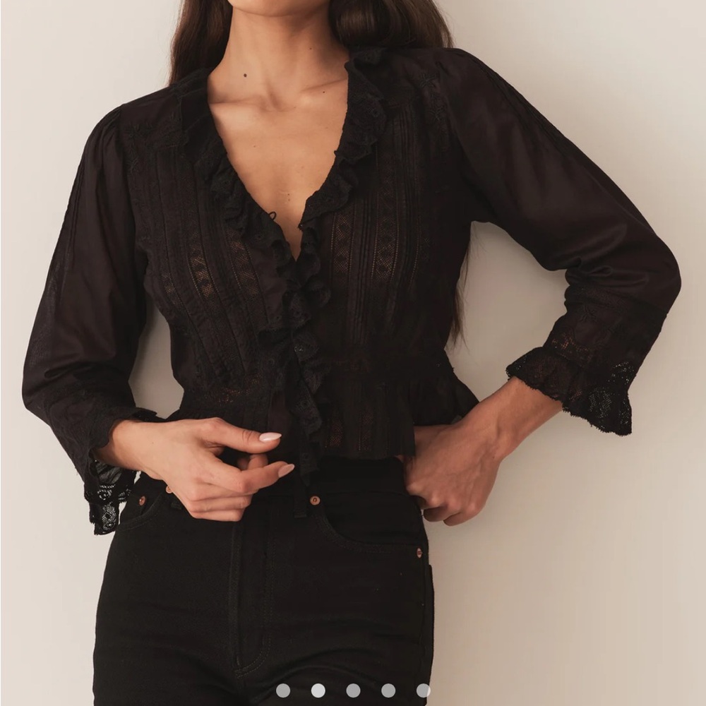 Doen Black Ruffled Buttoned Blouse